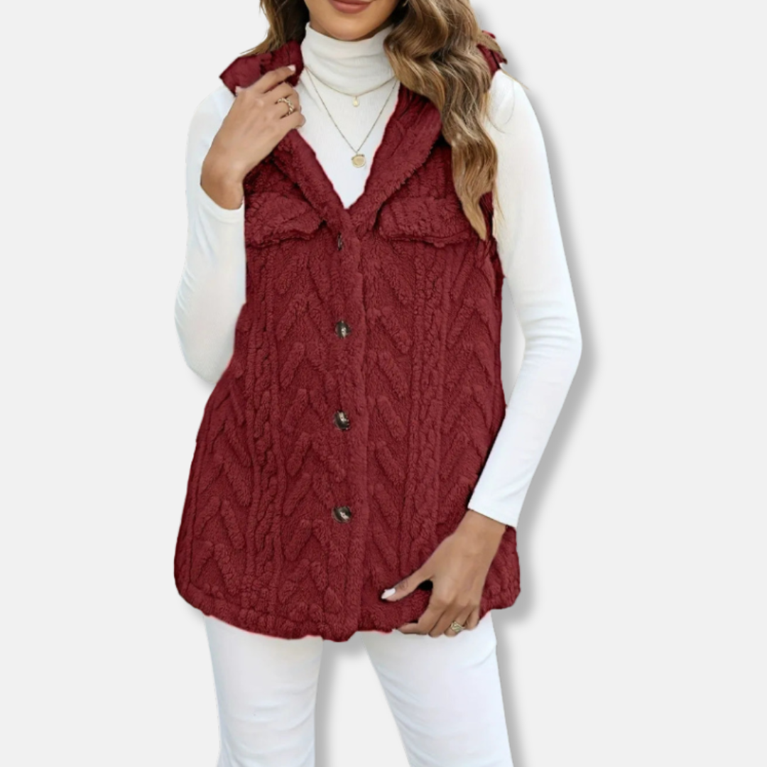 Hooded Cable Knit Relaxed Fit Vest