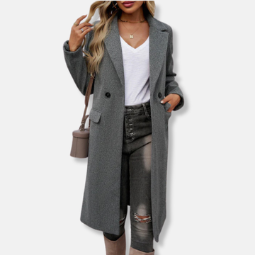 Double Breasted Wool Blend Long Coat