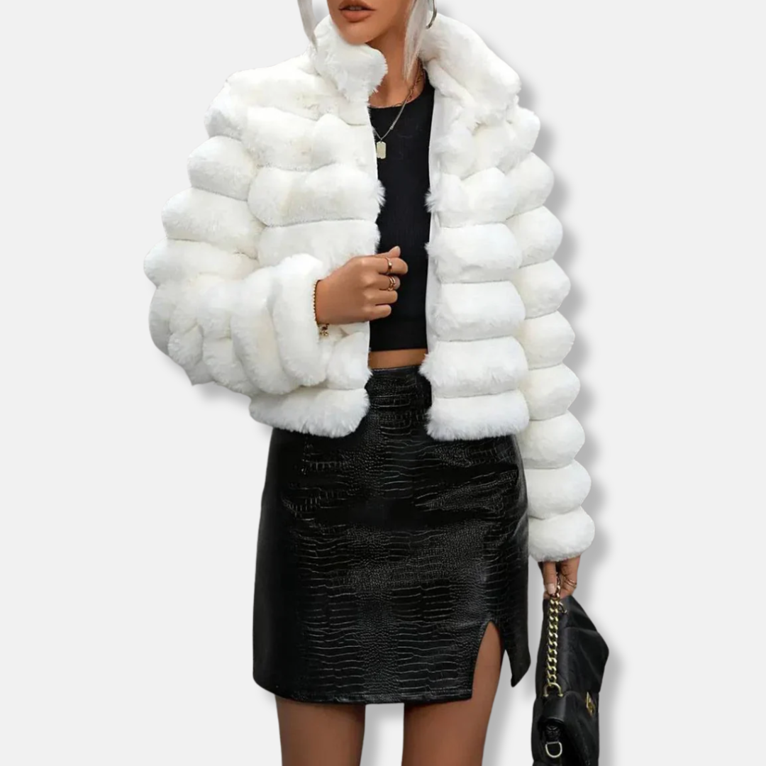 Faux Fur Cropped Fit Stand-Up Collar Jacket