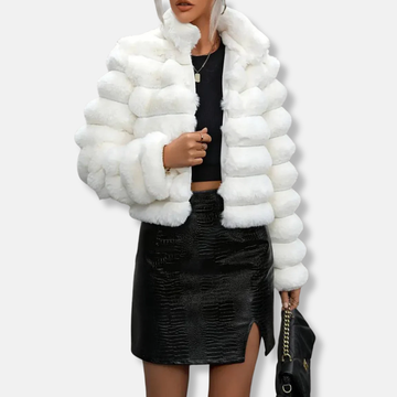Faux Fur Cropped Fit Stand-Up Collar Jacket