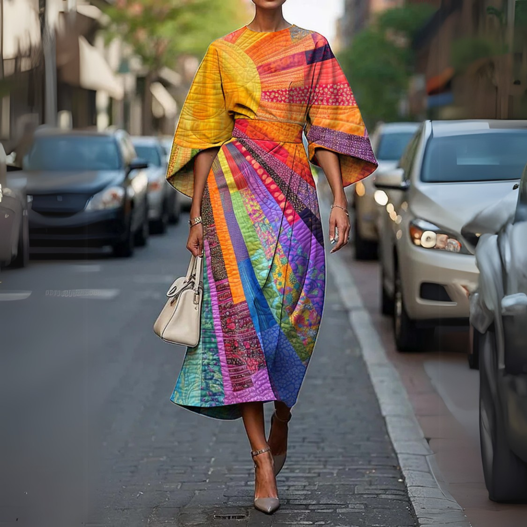 Cotton Quilted Cinched Wrap Midi Dress