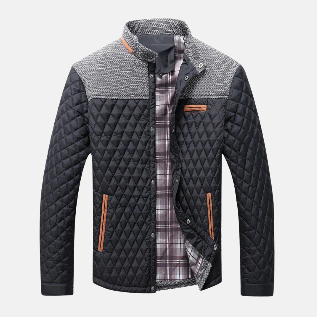 Diamond Quilted Band Collar Jacket