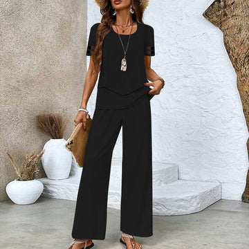 Comfortable Cutout High-Waisted Wide Two-Piece Set
