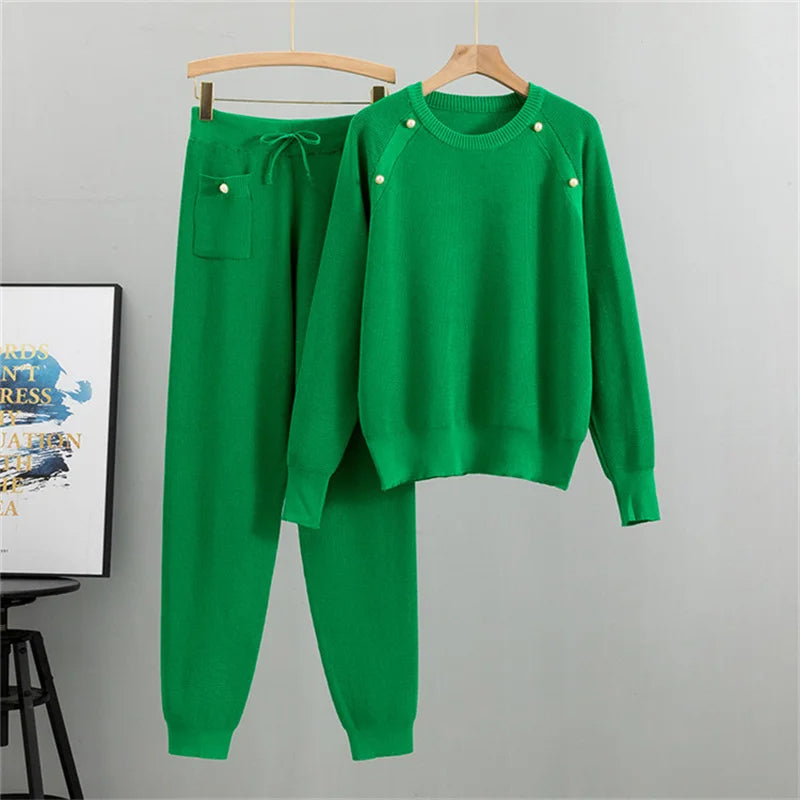 Olivia Wool Two-Piece Set | Relaxed Fit Pearl Button Set