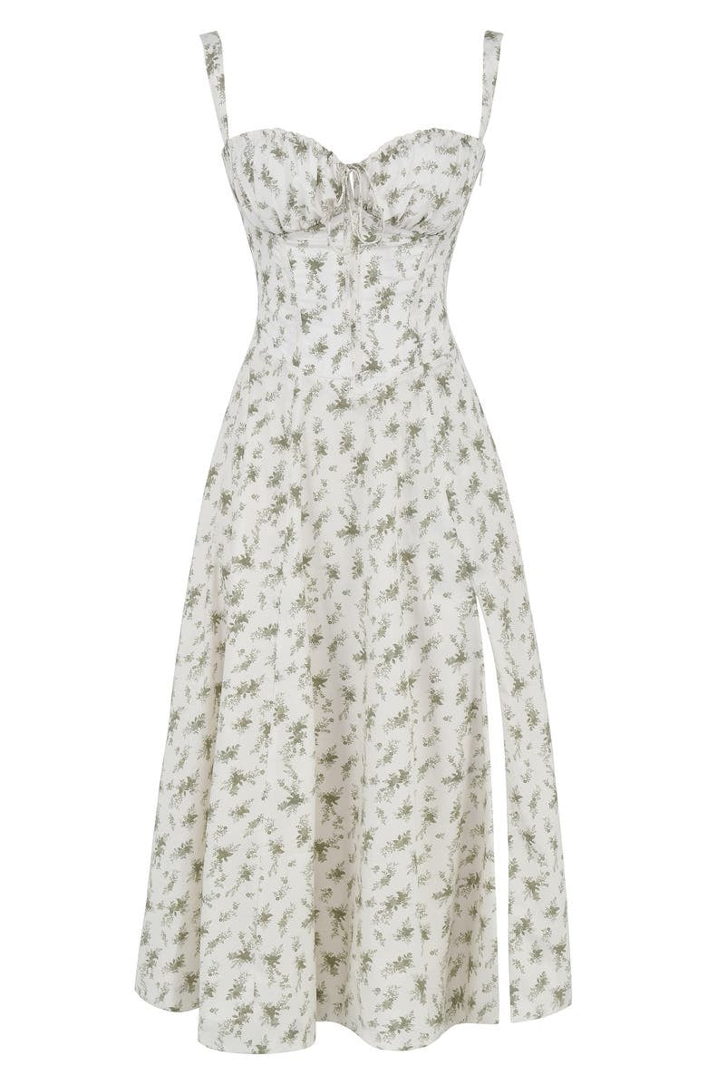 Women's Midi Dress - Floral Print - Sweetheart Neckline - A-line Cut