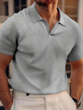 Men's Polo T-Shirt - Ribbed Knit - Short Sleeves - V-Neck - Comfortable & Stylish