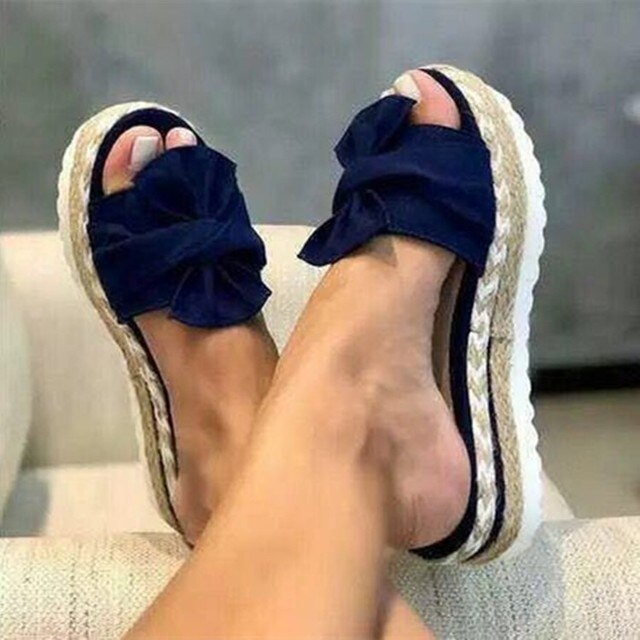 Women's Sandals – Woven Upper – Bow Detail – Open Toe – Supportive Sole