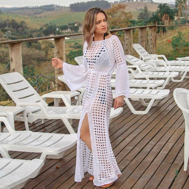Soft Knit Flowy Semi-Sheer Cover-Up Dress