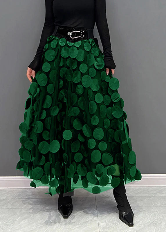 Women's Maxi Skirt - High Waist - Tulle with 3D Circle Details - Elegant Statement Look