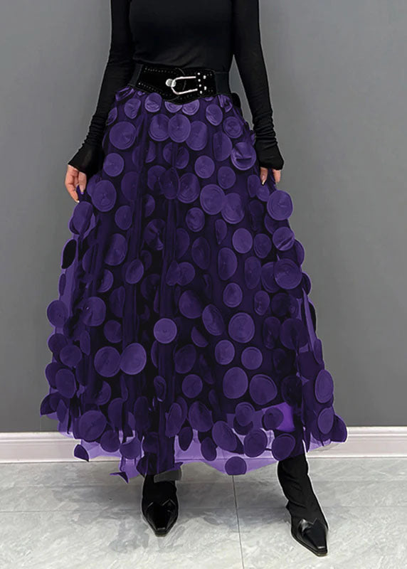 Women's Maxi Skirt - High Waist - Tulle with 3D Circle Details - Elegant Statement Look