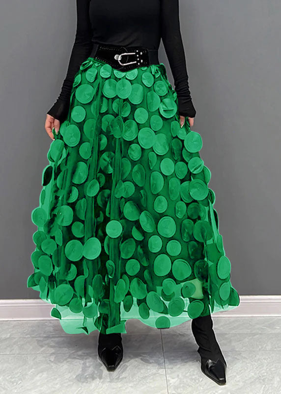 Women's Maxi Skirt - High Waist - Tulle with 3D Circle Details - Elegant Statement Look