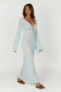 Women's Maxi Dress - Crochet Knit - V-Neck - Long Sleeves - Bohemian Elegant Look