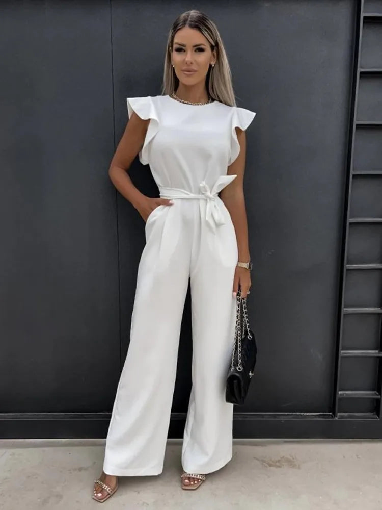 Belted Ruffle Wide Fit Jumpsuit