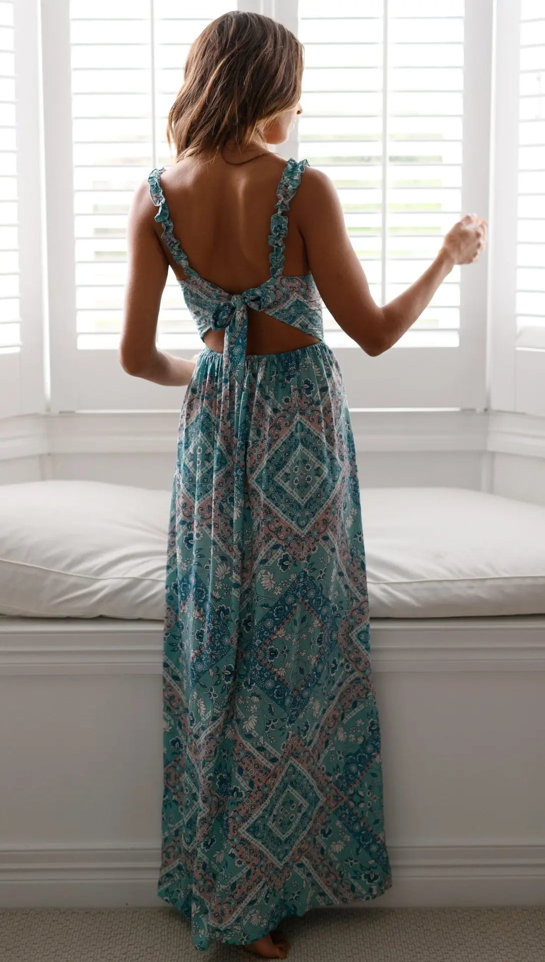 Women's Maxi Dress - V-Neck Sleeveless - A-Line Fit - Lightweight and Breathable with High Slit