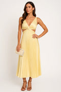 Women's Midi Dress – Pleated A-line – Open Back – Light Chiffon-like Fabric