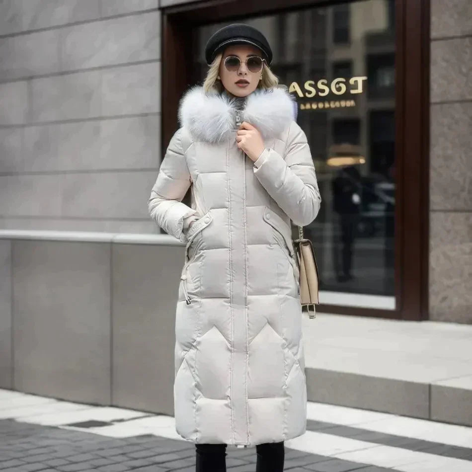 Quilted Slim Fit Detachable Fur Coat