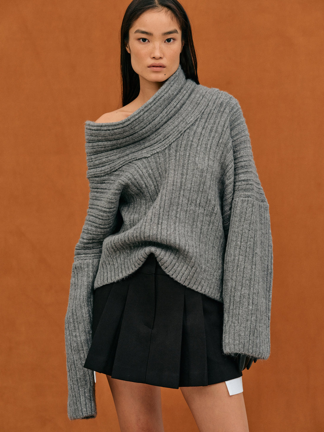 Off-Shoulder Oversized Ribbed Sweater