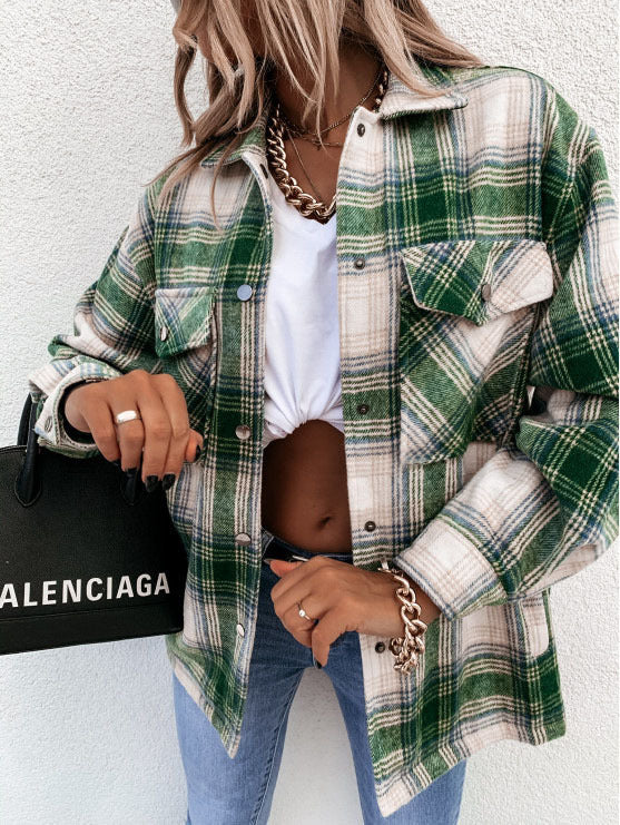Oversized Checked Flannel Shirt Jacket
