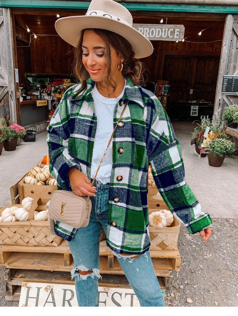 Checkered Flannel-Like Relaxed Wrap Blouse