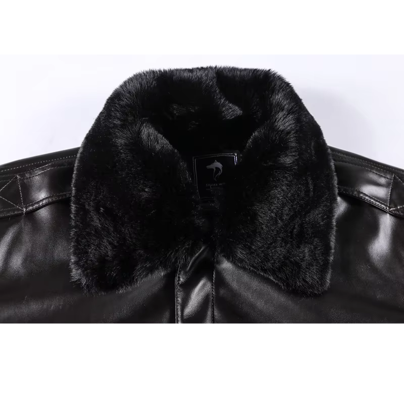 Lined Interior Ribbed Trim Leather Jacket