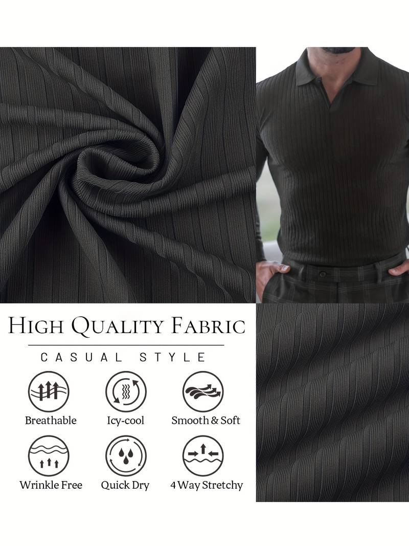 Men's Polo Shirt - Ribbed Knit - Slim Fit - Short-Sleeved - Stylish & Comfortable