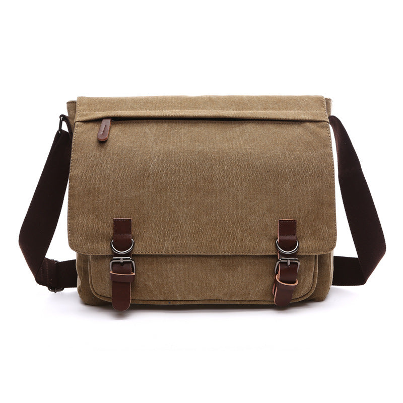 Canvas Leather-Trim Adjustable Messenger Bag