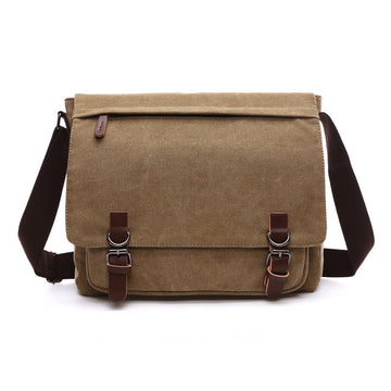Canvas Leather-Trim Adjustable Messenger Bag