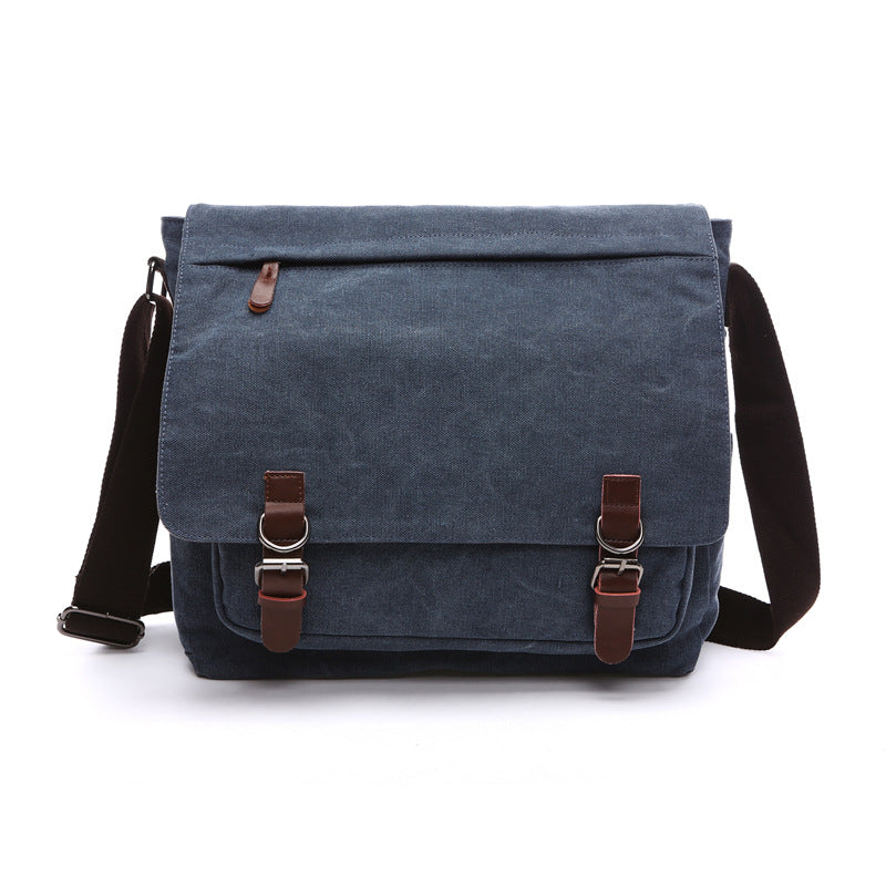 Canvas Leather-Trim Adjustable Messenger Bag