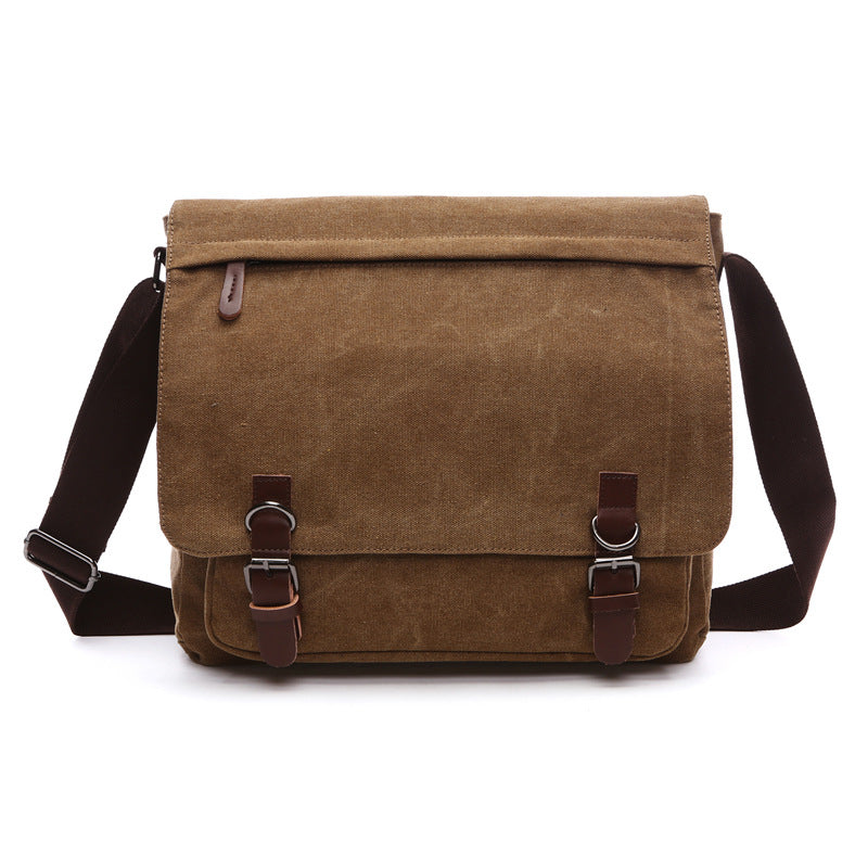 Canvas Leather-Trim Adjustable Messenger Bag