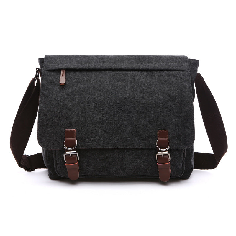 Canvas Leather-Trim Adjustable Messenger Bag