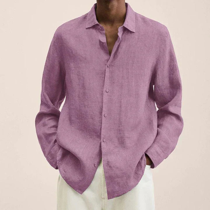 Men's Shirt - Lightweight Linen - Classic Fit - Long Sleeve with Button Closure