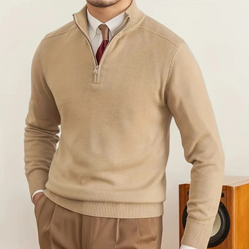 Herresweater med halv lynlås – 100% bomuld – Regular fit – Ribkant – Smart casual