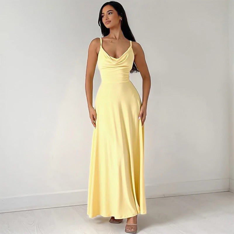 Women's Midi Dress - Sleeveless - U-neck - A-line Silhouette - Light and Flowy