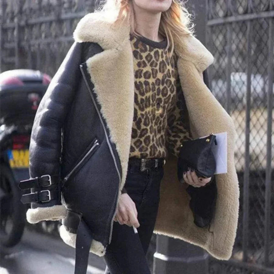 Oversized Sherpa Lined Suede Look Jacket