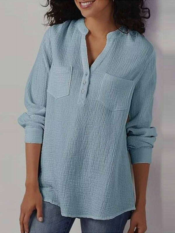 Natural Fibers Relaxed Fit Breast Pocket Blouse