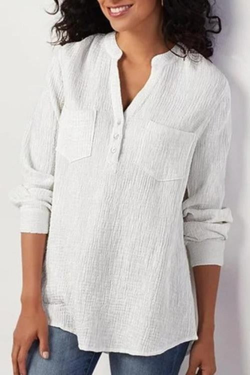Women's Blouse – Relaxed Fit – Soft Textured – Long Sleeves – Chest Pockets