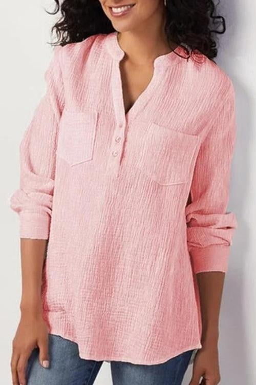 Women's Blouse – Relaxed Fit – Soft Textured – Long Sleeves – Chest Pockets