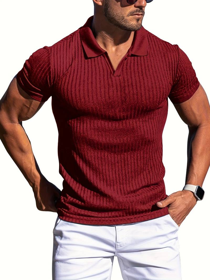 Men's Polo Shirt - Ribbed Knit - Slim Fit - Short-Sleeved - Stylish & Comfortable