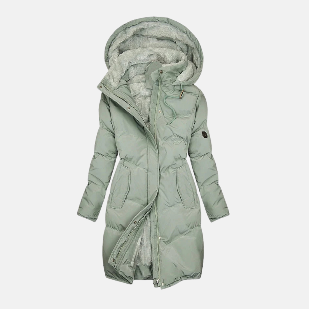 Quilted Adjustable Plush Hood Puffer Coat