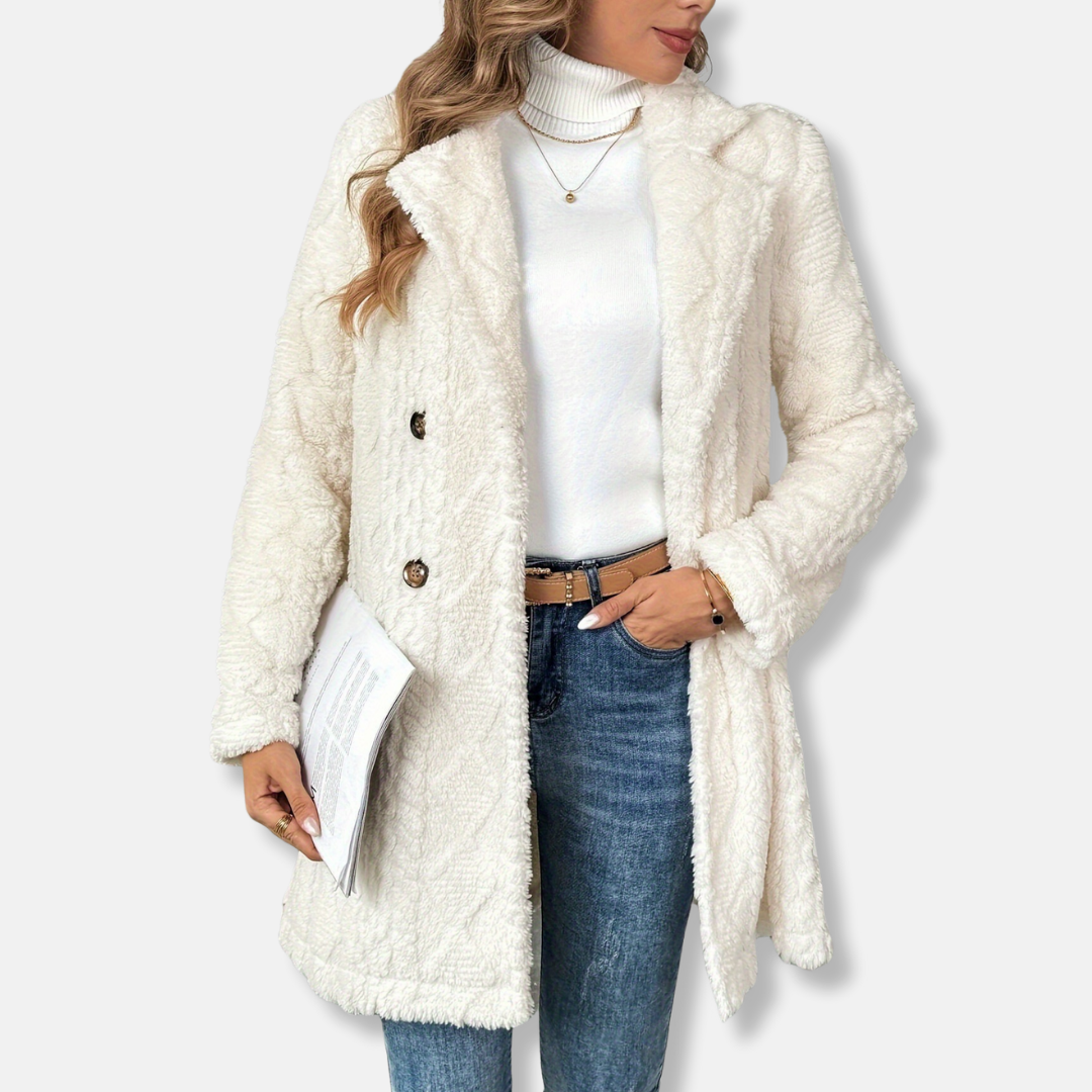 Double-Breasted Knit Mid-Thigh Coat