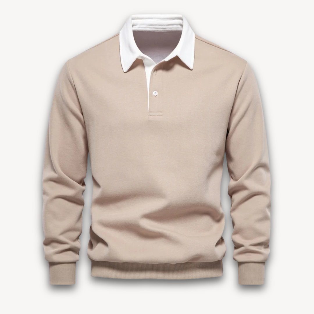 Long-Sleeved Soft Knitted Natural Fiber Polo Sweater