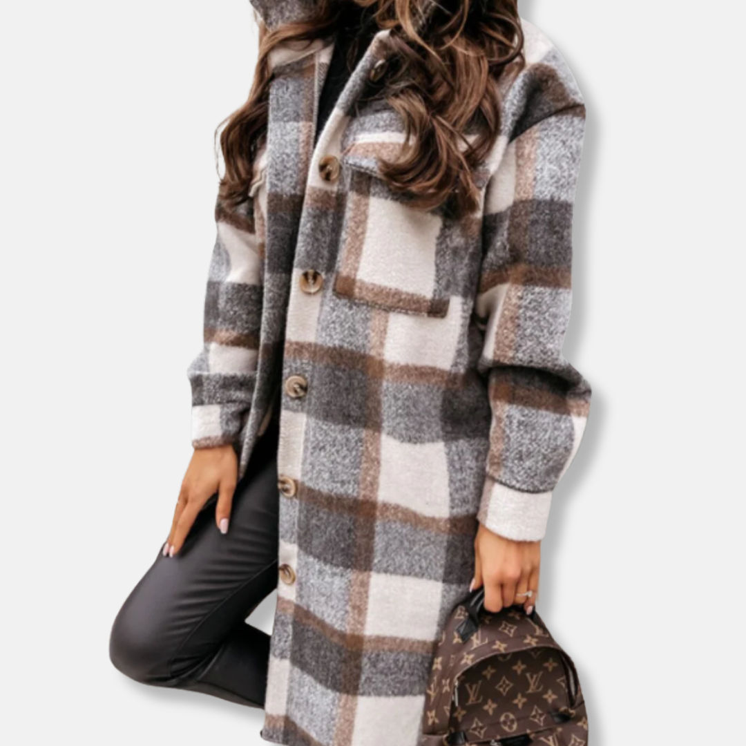 Thick Woven Plaid Mid-Thigh Shirt Coat