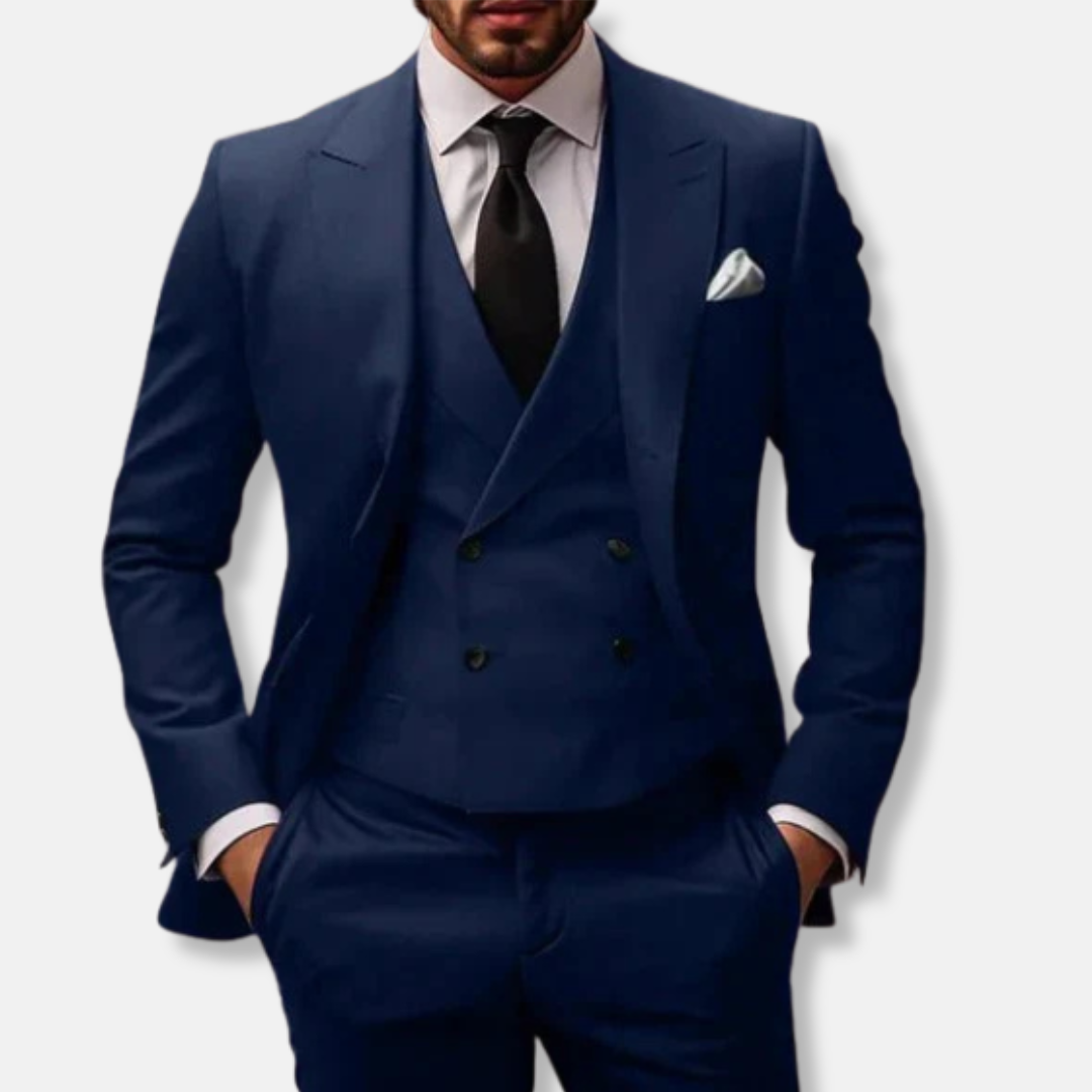 Wool Blend Double-Breasted Three-Piece Suit
