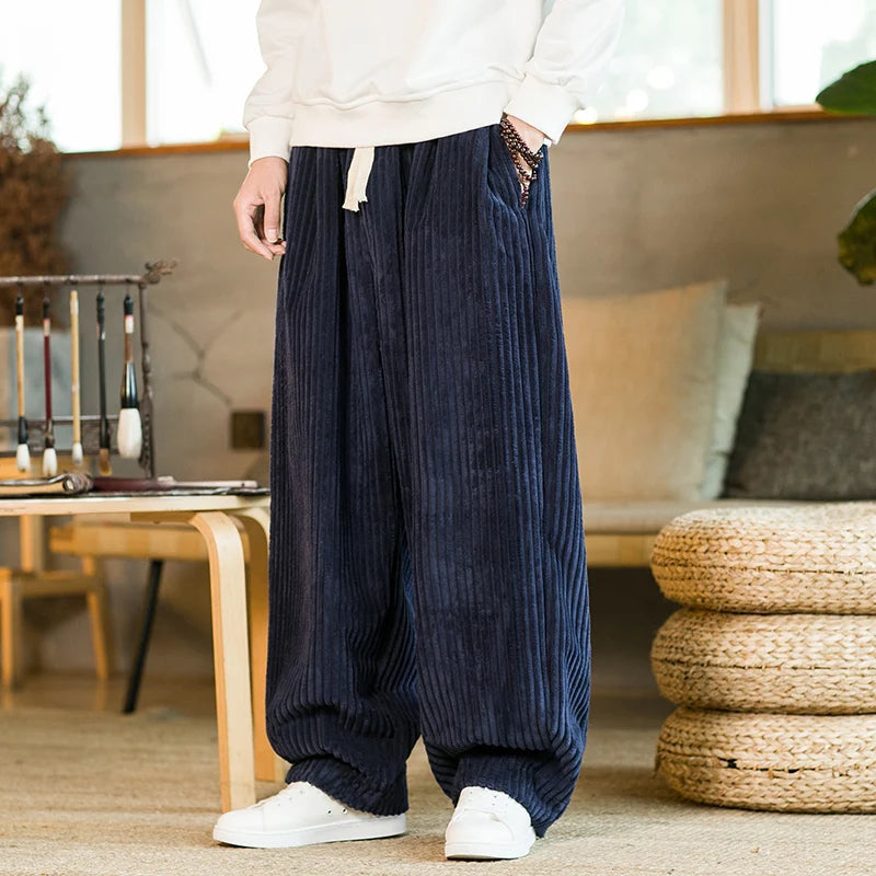 Relaxed Fit Pleated Corduroy Harem Pants | Solid Casual Harem Pants
