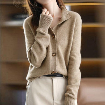Wool Blend Ribbed Trim Relaxed Fit Cardigan