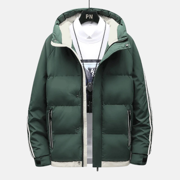 Woven Blend Hip Length Fixed Hood Puffer Jacket