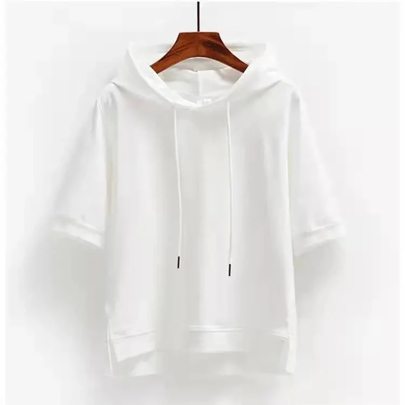 Isla Cotton Short-Sleeve Hoodie | Relaxed Fit Hip-Length Hoodie