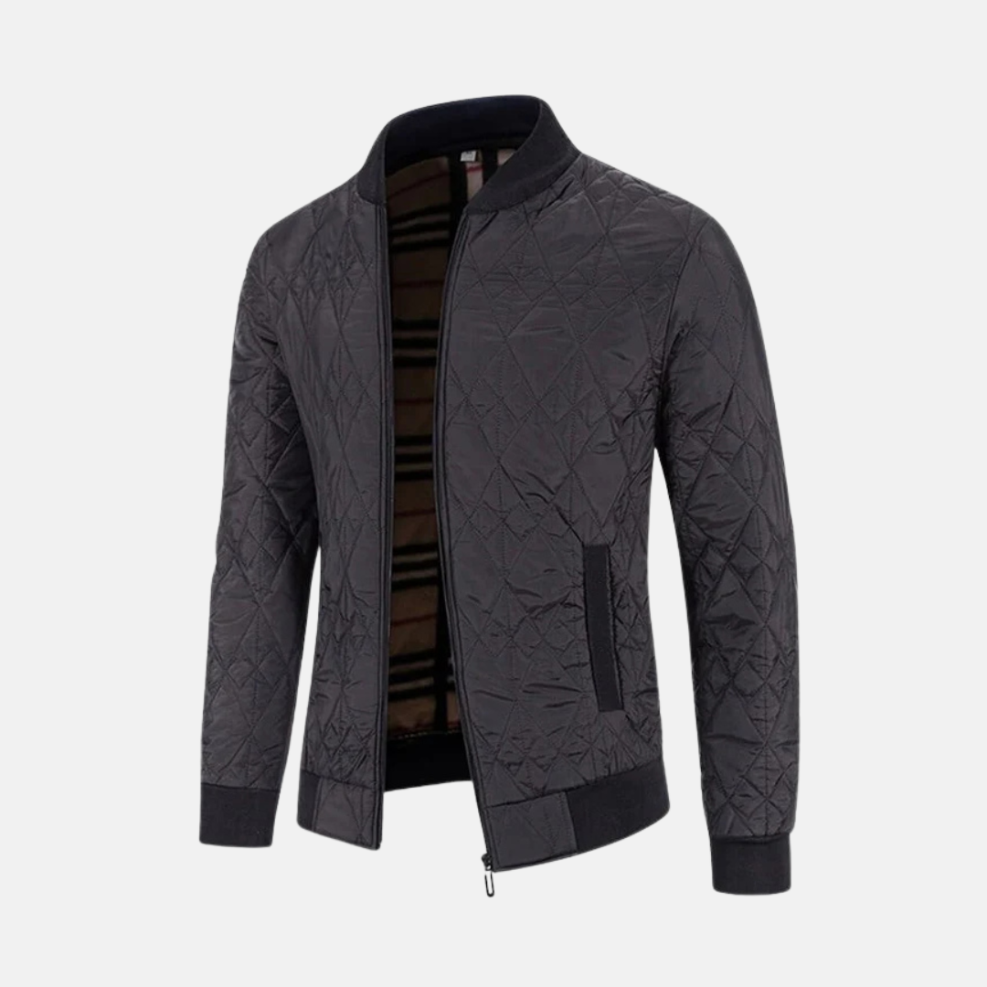 Diamond Quilted Ribbed Collar Jacket