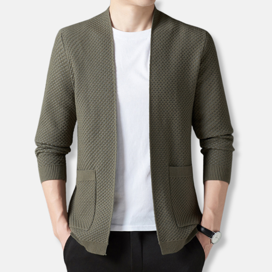 Waffle Knit Relaxed Fit Open Front Cardigan