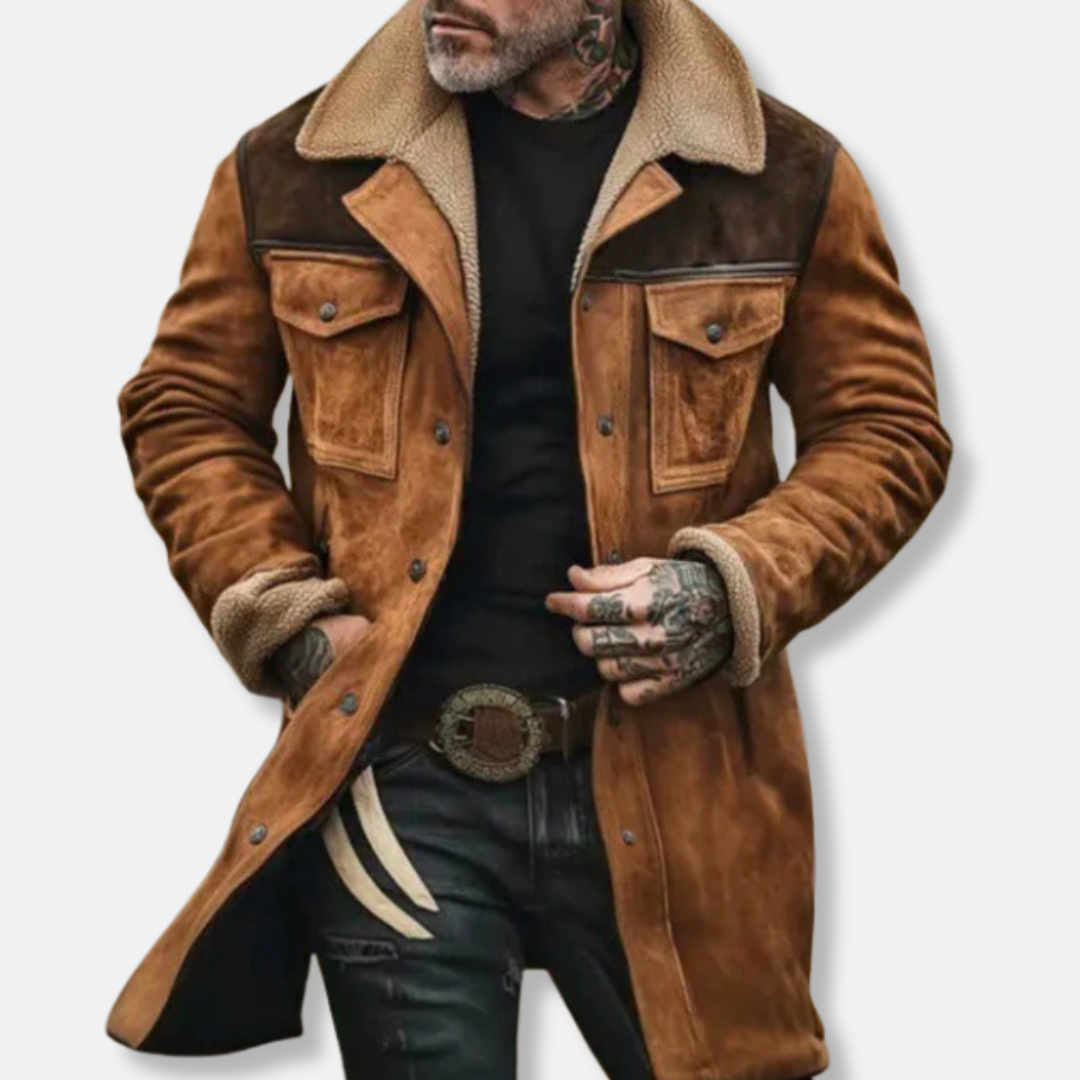 Shearling Collar Suede-Like Relaxed Trench Coat